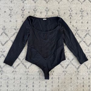Free People Intimately Long Sleeve Black Thong Bodysuit XL